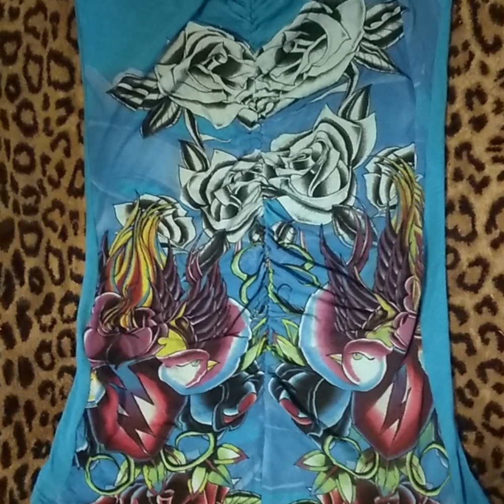 NWT Christian Audigier open back tattoo tee (XS) - Picture 2 of 8